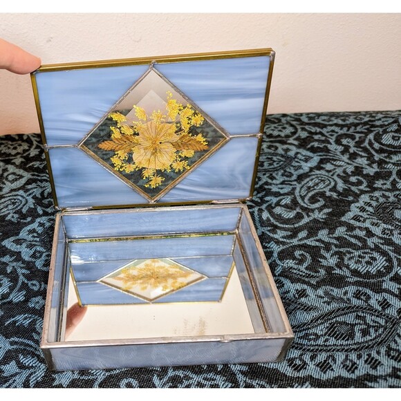 Vintage Stained Glass and Pressed Flower Jewelry Box - Picture 2 of 8